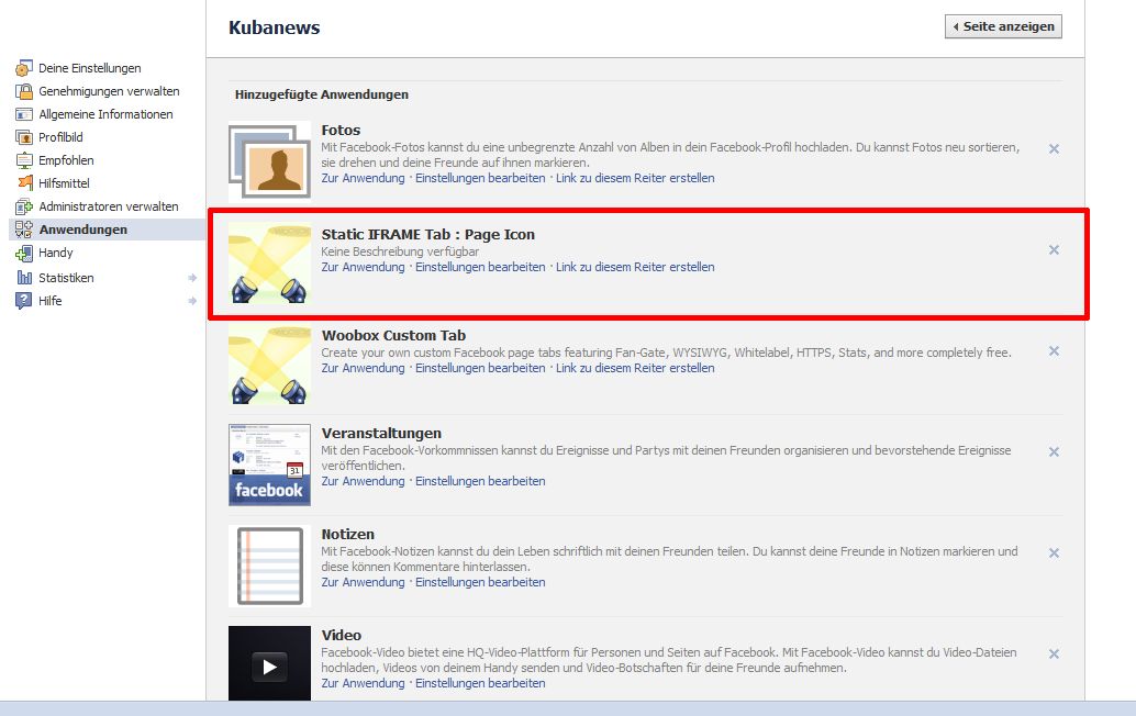 Anwendung iFrame Tab Anwendung iFrame Tab Facebook Fanpage Reiter einfach erstellen